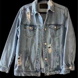 Refuge Blue Distressed Denim Jeans Jacket size S streetwear layering Classic